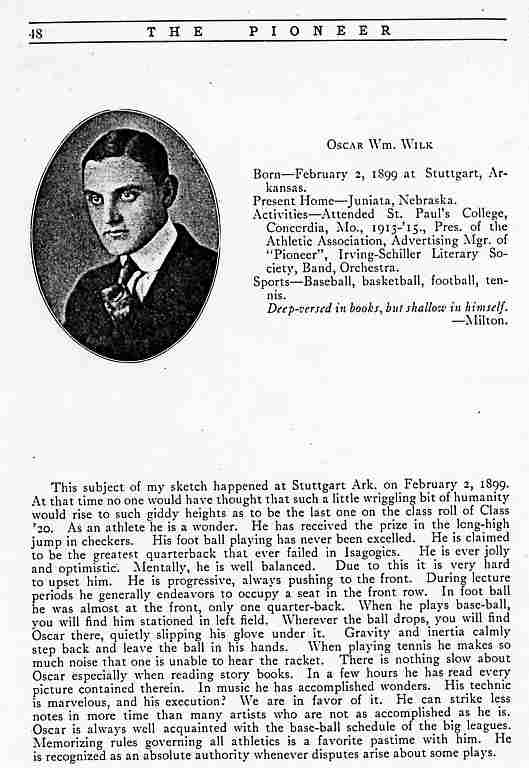 Oscar Wilk in his college yearbook